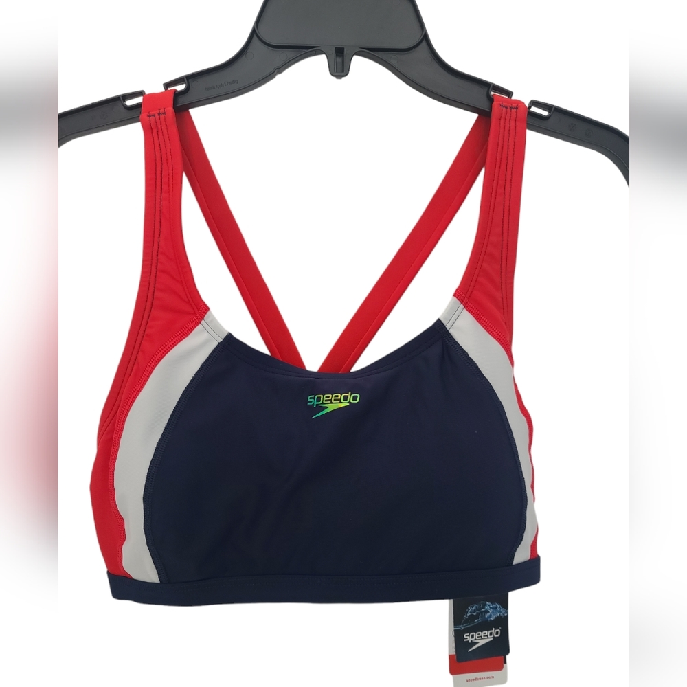 Speedo Swimsuit Bikini Top Red White Blue Size Medium
